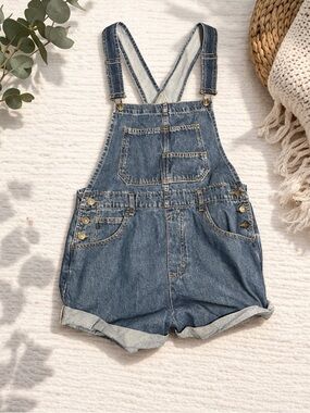 We The Free Light Blue Denim Overalls with Gold Stitching